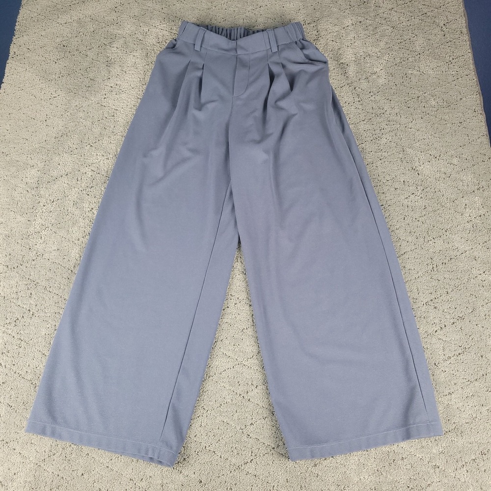 Halara Pants Womens S Blue Wide Leg High Rise Pleated‎ Waffle Pull On Lagenlook
